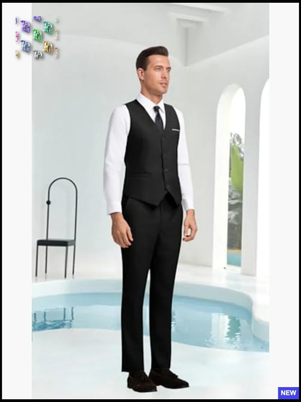 Slim Fit Two Piece Suit Set V-Neck Vest Pants Modern Formal Wedding Tuxedo